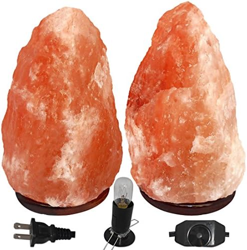 AMSkart - Salt Lamp 7-10 Lbs Pack of 2 with UL Listed Dimmer Light Cord 15 Watt Bulb Wooden Base Himalayan Natural Ionic Air Purifier Pink Rock Jumbo Salt Lamps Large Unique Gift Idea Lot of 2