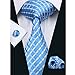 Hi-Tie Mens Blue Striped Solid Plaid Paisley Silk Tie Hanky Cufflinks set