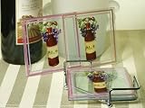 Glass coasters with white wine design in metal rack (Set of 18)