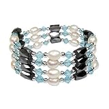 Magnetic Wrap Necklace/Bracelet - Light Blue Beads and Fresh Water Peals