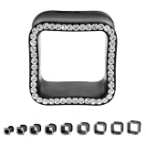 316L Surgical Steel Cubic Zirconia Black Titanium Plated Clear Multigem Square Plugs - 9/16 - Sold As A Pair