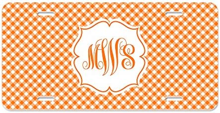 Orange Gingham Custom License Plate Personalized Car Tag