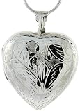 Sterling Silver Very Large Hand Engraved Heart Locket, about 1 1/2 X 1 5/8