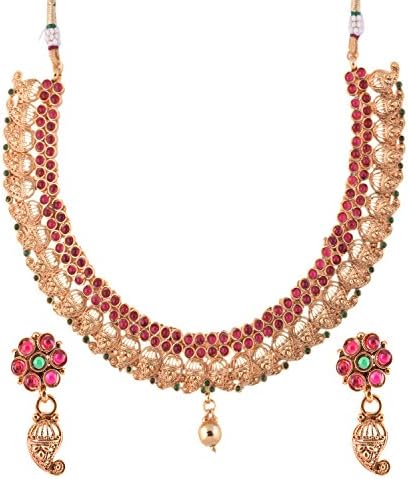 Ganapathy Gems 1 Gram Gold Plated With Traditional South Indian Necklace Set For Women