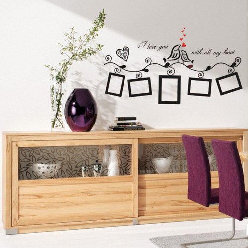 Black Love Birds Photo Frame Art Wall Stickers Decal Romantic Wedding Room Decor