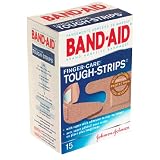 Band-Aid Adhesive Bandages, Finger-Care Tough-Strips, 15-Count Boxes (Pack of 6)
