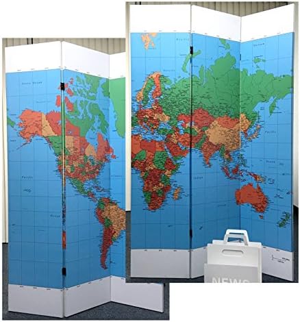 World Map 3-Panel Double Sided Painting Flux Leather Room Divider Screen Abstract Wall Art Screen, 72 by 48 by 1-Inch, Multicolor