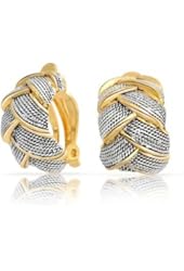 Bling Jewelry 2 Tone Braided Cable Woven Half Hoop Clip On Earrings Gold Plated