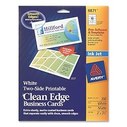 Avery Two-Side Printable Clean Edge Business Cards for Inkjet Printers, Matte, White, Pack of 200 (08871)