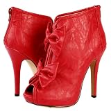 Holiday Satin w/ Bow Ankle Bootie RED
