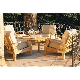 New Luxurious 5 Piece Teak Sofa Set - 4 Lounge Chairs and 35 Round Coffee Table by WholesaleTeak