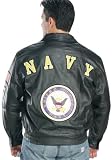Navy Bomber Leather Jackets - Color : black - Size : Medium