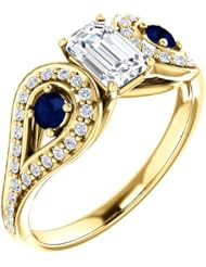 10K Yellow Gold Emerald Cut Diamond and Sapphire Ring -- LIFETIME WARRANTY