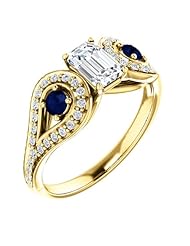 14K Yellow Gold Emerald Cut Diamond and Sapphire Ring -- LIFETIME WARRANTY