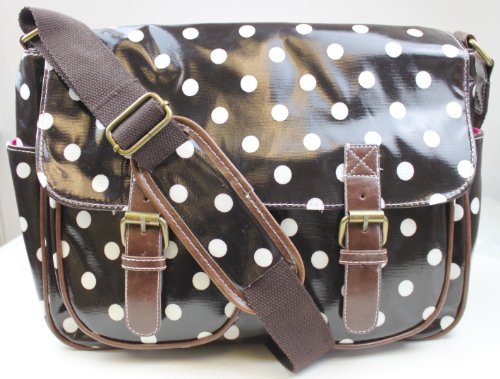 Designer Oilcloth Polka dots Cross Body Saddle Bag Satchel Shoulder Messenger Dark Coffee (almost black)
