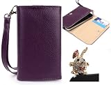 Nokia Lumia 822 4G LTE Mobile Phone Wallet Purple Clutch Carrying Cover Case Pouch with Bonus Gold Crystal Bunny Earphone Plug + EnvyDeal Velcro Cable Tie