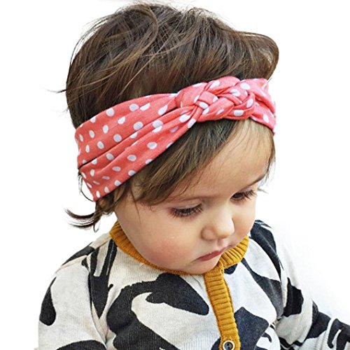 DZT1968(TM)Baby Girl Newest Round Dot Turban Headband Head Wrap Knotted Hair Band (Pink)