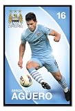 Sergio Aguero Manchester City FC Poster Magnetic Notice Board Black Framed – 96.5 x 66 cms (Approx 38 x 26 inches)