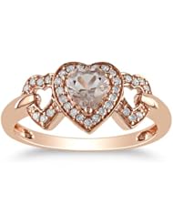 10k Rose Gold Accent Diamond and Morganite Heart Ring (0.136 Cttw, G-H Color, I2-I3 Clarity)
