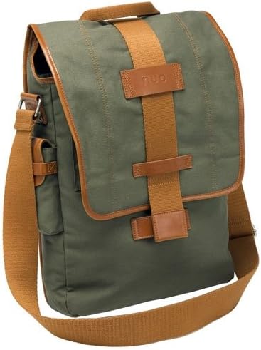 Canvas Laptop Vertical Messenger, Olive-Burnt Orange