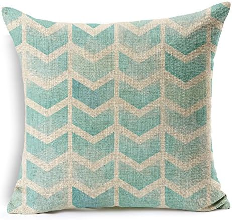 Runhai Cotton Linen Square Decorative Throw Pillow Case Cushion Cover 18 "X18 " Sky Blue Wave Printed