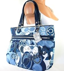 Coach Poppy Blue Jean Pop C Denim Glam Tote Bag 15735 Silver Blue