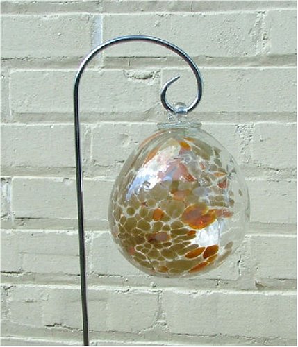 Beige and Rust Hand-blown Glass Sun Catcher Gazing Globe with Shepherds Hook