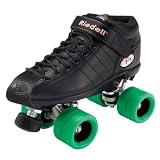 Riedell R3 Derby Black Boots with Green Flat Out Wheels Mens Boys Ladies Womens Girls Kids Childrens Youth Quad Speed Roller Derby Skates