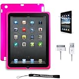 IMAGE OF Magenta Smooth Durable Protective Silicone Gel Skin Cover Case for New Apple iPad 2 ( Only for iPad 2nd Generation ) * Includes a USB Data Sync Cable for your iPad