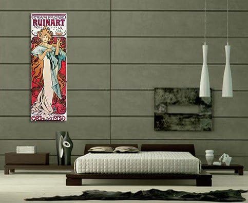 USMONON Fashionable Champagne Ruinart 1896 by Alphonse Mucha Canvas Art Print, 36 by 12-Inch