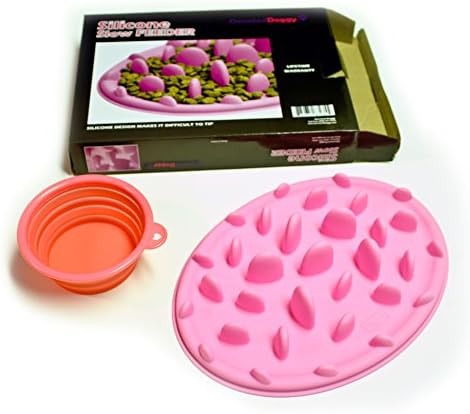 Devoted Doggy Food Grade Silicone Interactive Slow Feeder Anti-Gulping Bloat Stop Foldable Travel Bowl Included, Pink