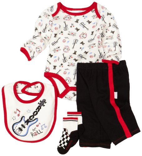 Vitamins Playwear Baby-boys Newborn Rock N Roll 4 Piece Pant Set, Black/Red, 9 Months