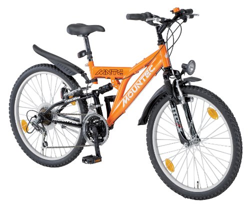 Mountec Kinder Fahrrad Full-Suspension-ATB, 18-Gang Kettenschaltung, orange/glanzschwarz,  Preisvergleich