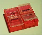 Peek-a-box 4 Compartments Pill Box Organizer Transparent Red- Made in the Usa