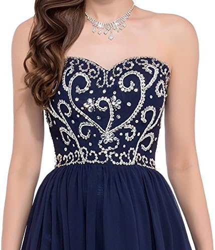 Strapless Lace-up Back Dresses Full Length Gown for Women Chiffon Sleeveless Sweetheart Neckline Navy Size 6 KL-1