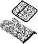 DII Black Printed Damask Oven Mitt and Potholder Set