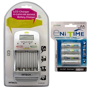 Hitech - IC-34 Quick Charger with Four Yuasa EniTime Ni-MH Pre-Charged Rechargeable AA Batteries by Hitec RCD Inc.