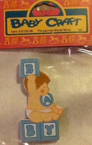 Baby Craft, Pre-painted, Wood Minis, Decorative Miniatures. Baby with Blocks