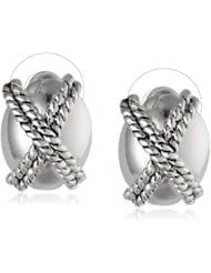 Napier "Silver X World" Silver-Tone Oval Button Earrings