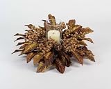 2 Cognac Library Antique Gold Berry Pinecone Candle Holder Christmas Centerpiece