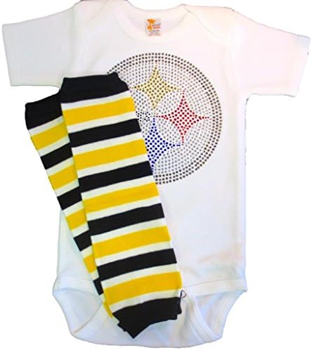 FanGarb Baby Pittsburg Steelers Crystal White Bodysuit-3-6mo / stripped Leg Warmers