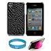 Durable Snap-On Cover Case with Snake Black Skin Texture for Verizon Wireless New iPhone 4 (16GB, 32GB) 4th Generation and AT&T iPhone 4 + Pink Rubber Sucker Stand + SumacLife TM Wisdom Courage Wristband