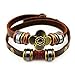 Real Spark 2-Row Vintage Style Flower Leather Metal Loop Button Adjustable Length Wrap Bracelet (Four Clover)