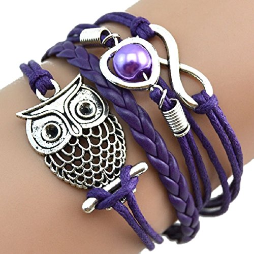 Doinshop Fashion Women's Chain Bangle Owl Pearl Friendship Multilayer Charm Bracelets (Purple)