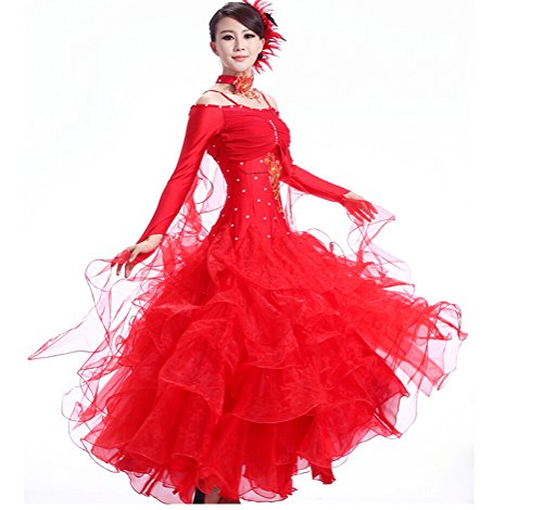 (Wansi) 発表会用 ラテン系 豪華 ダンスドレス ワルツ専用スカート 社交ダンスドレス モダンダンス 衣装 開場ドレス ワンピース