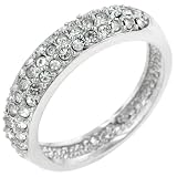 Round Pave Swarovski Crystal Silver Tone Plate Half Eternity Anniversary Ring (Size 5,6,7,8,9,10)