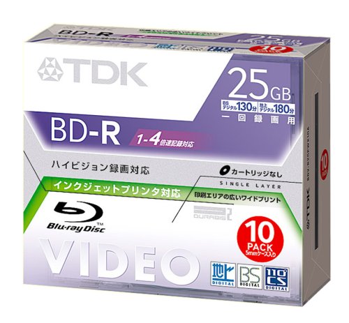 Cover image : TDK 録画用ブルーレイディスク 25GB 1-4倍速対応 ホワイトワイドプリンタブル 10枚パック BDV-R25PWX10A