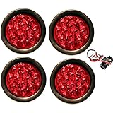 SET OF 4 AutoSmart KL-25108RK 4" ROUND LED STOP TURN TAIL RED LEN LIGHTS INCLUDES LIGHTS, GROMMET, PLUG FOR TRUCK TRAILER