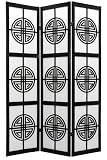 Unique Hand Crafted Asian Room Divider - 6ft. Long Life Design Folding Floor Screen w/ Shou Symbol - 4 Colors - 4 Sizes
