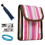 (Magenta Rainbow Candy Stripes) Nylon Camera Carrying Case with Lushly Inte ....